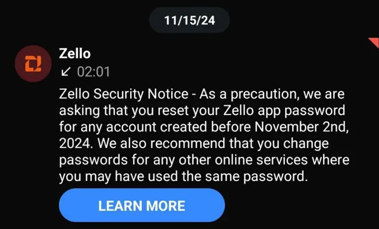 Zello Security Incident