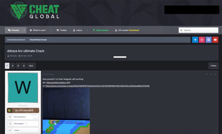 Myth Stealer presented as a crack of a game cheating software in an online forum