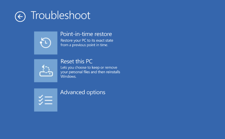 Windows 11 system restore point-in-time recovery interface