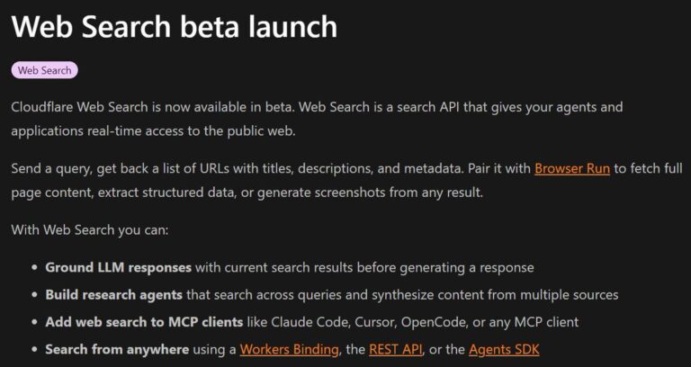 Cloudflare web search API