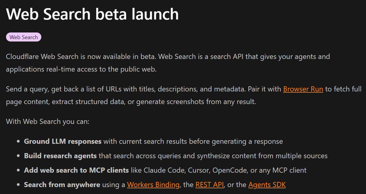 Cloudflare web search API