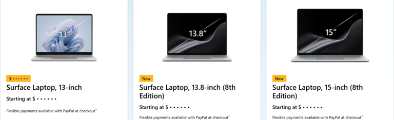 Microsoft Windows 11 operating system running on an 8GB Surface Laptop RAM configuration