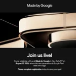 Google Pixel 11 launch event teaser featuring a golden frame and the upcoming Tensor G6 smartphone lineup