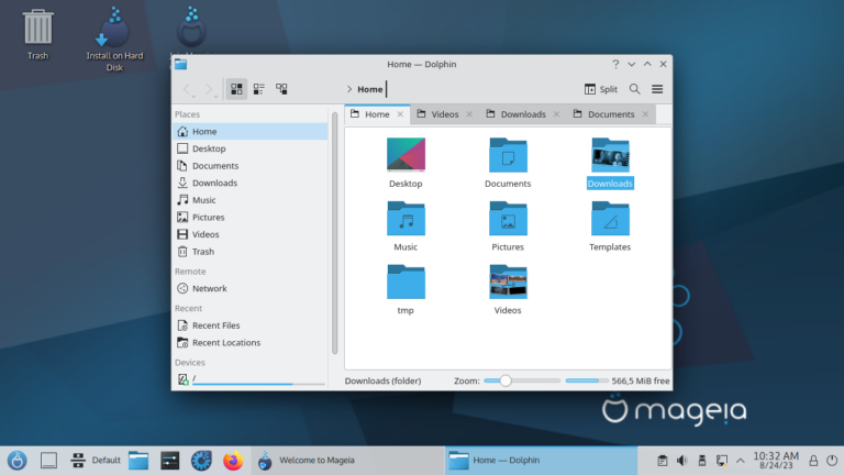 Mageia 10 Linux release desktop environment showing robust 32-bit architecture features