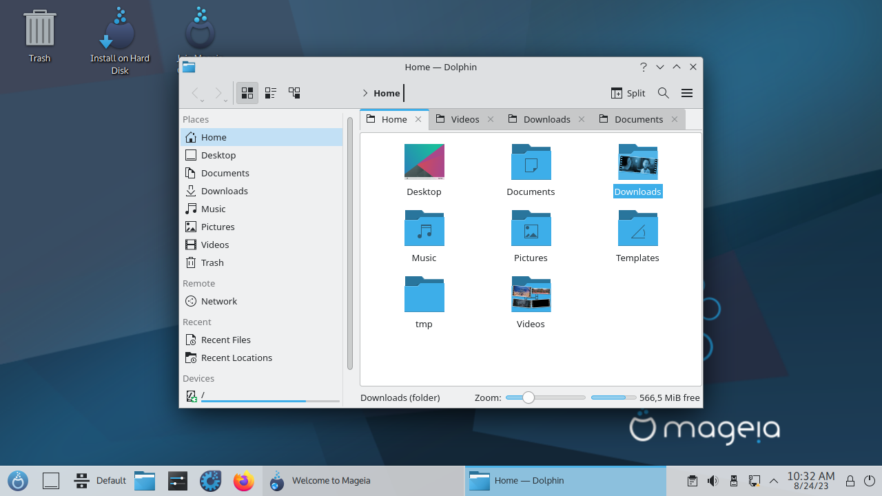 Mageia 10 Linux release desktop environment showing robust 32-bit architecture features