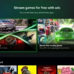 Xbox cloud gaming interface showing ad-supported game streaming options