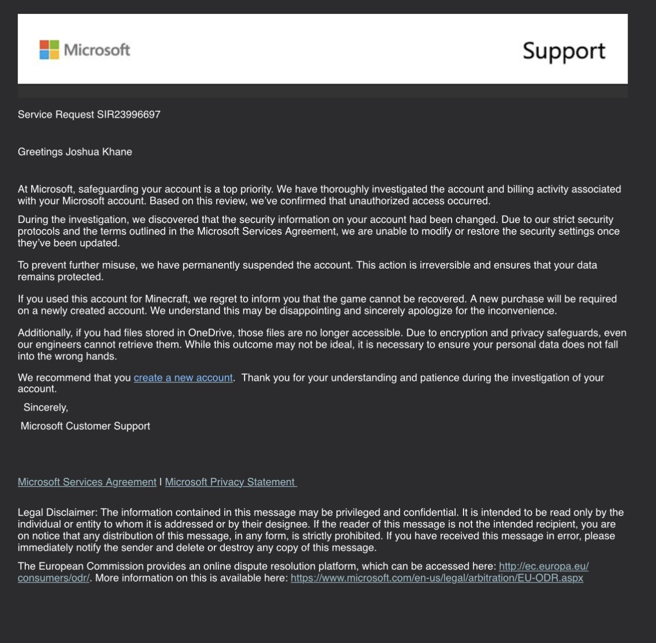 Microsoft account banned locking OneDrive photos and Xbox game purchases