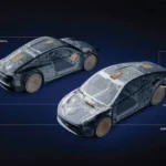 Tesla Cybercab interior showing Starlink V5 satellite antenna integration for autonomous driving network redundancy.