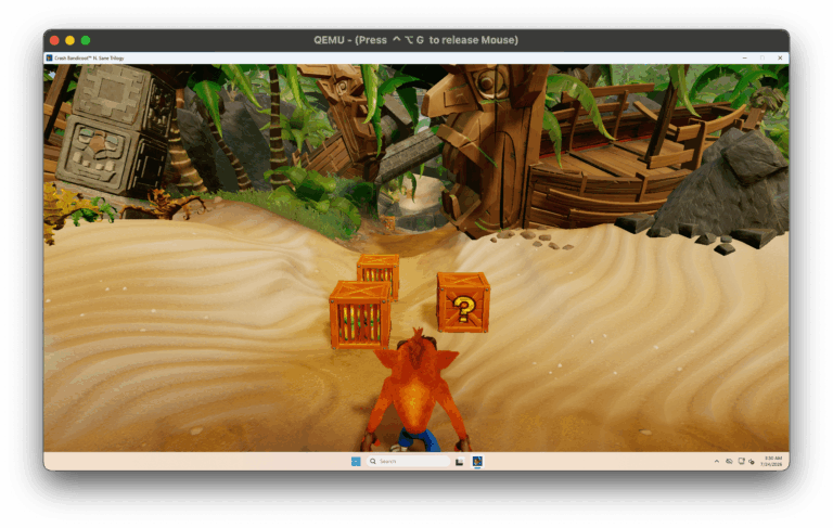 UTM Triton driver rendering DirectX 11 game in Windows VM on macOS