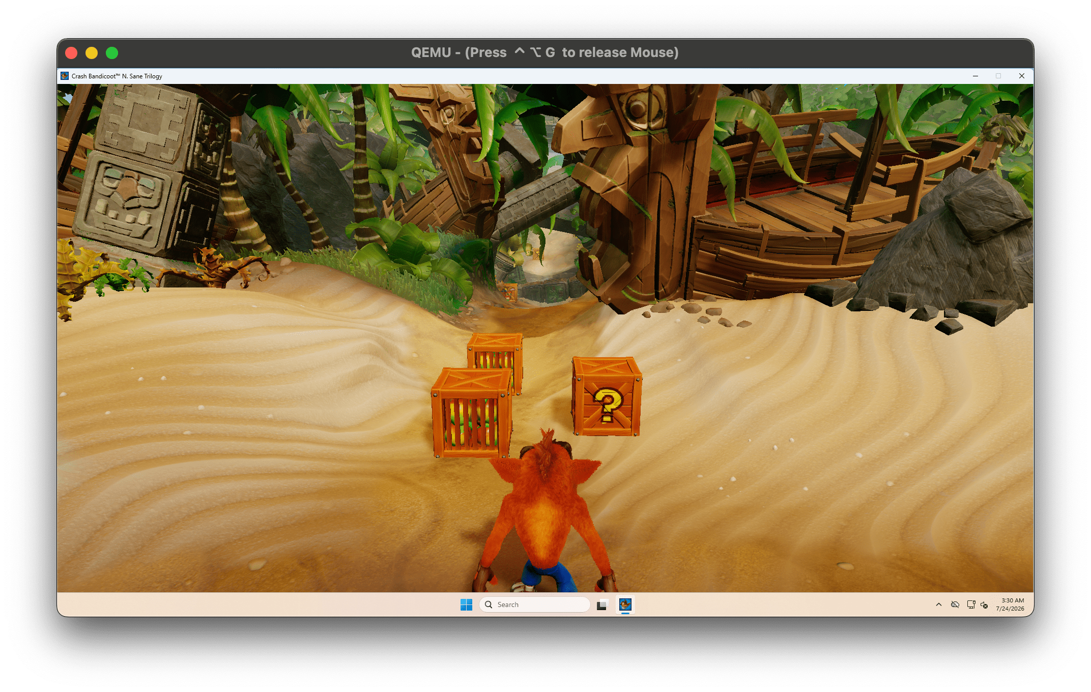 UTM Triton driver rendering DirectX 11 game in Windows VM on macOS
