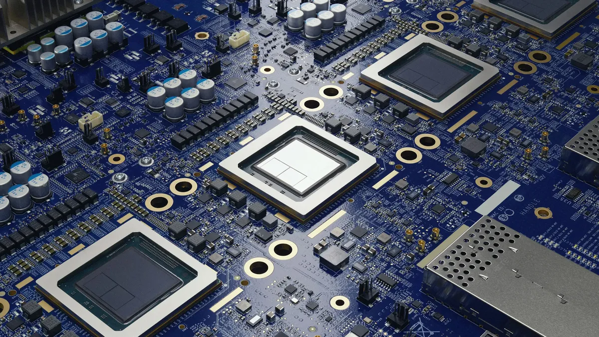 Google TPU v10 chip architecture alongside an AMD logo, showcasing the shift in custom AI hardware