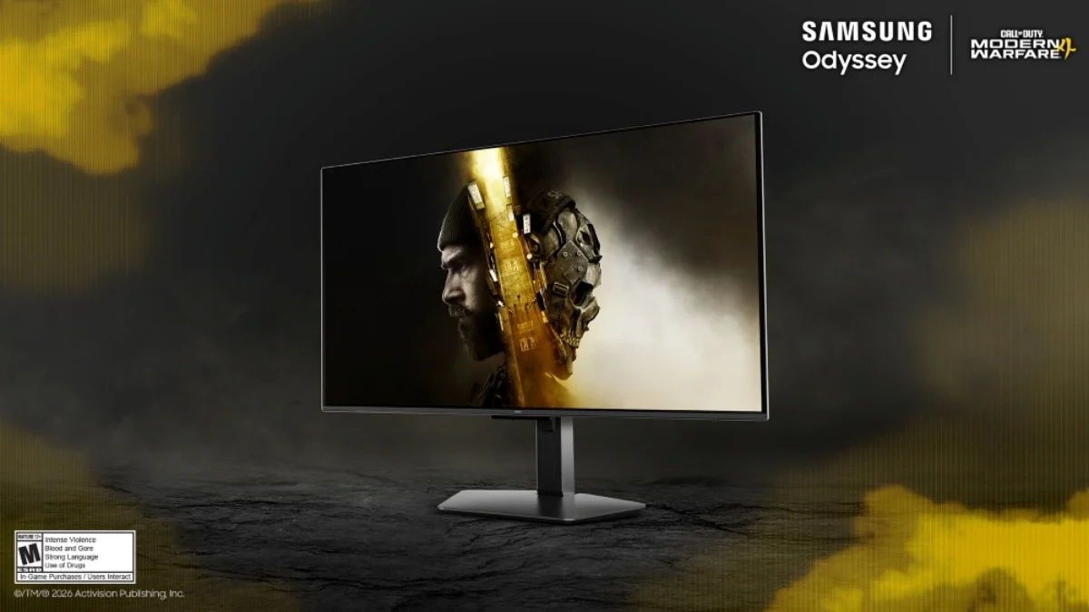 Samsung Odyssey G9 monitor displaying Call of Duty Modern Warfare 4 gameplay