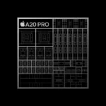 Apple A20 Pro chip processor architecture diagram against a dark background