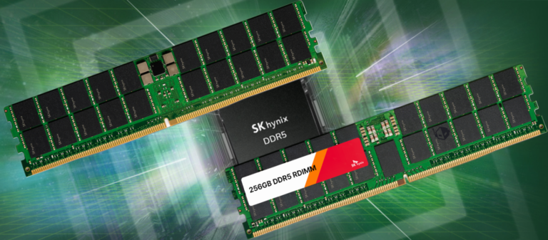 SK Hynix semiconductor fabrication plant rendering and HBM4E memory chip