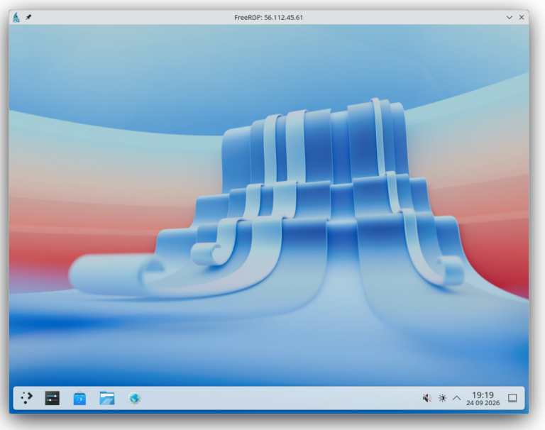 FreeBSD KDE desktop environment running on an Amazon EC2 instance via RDP