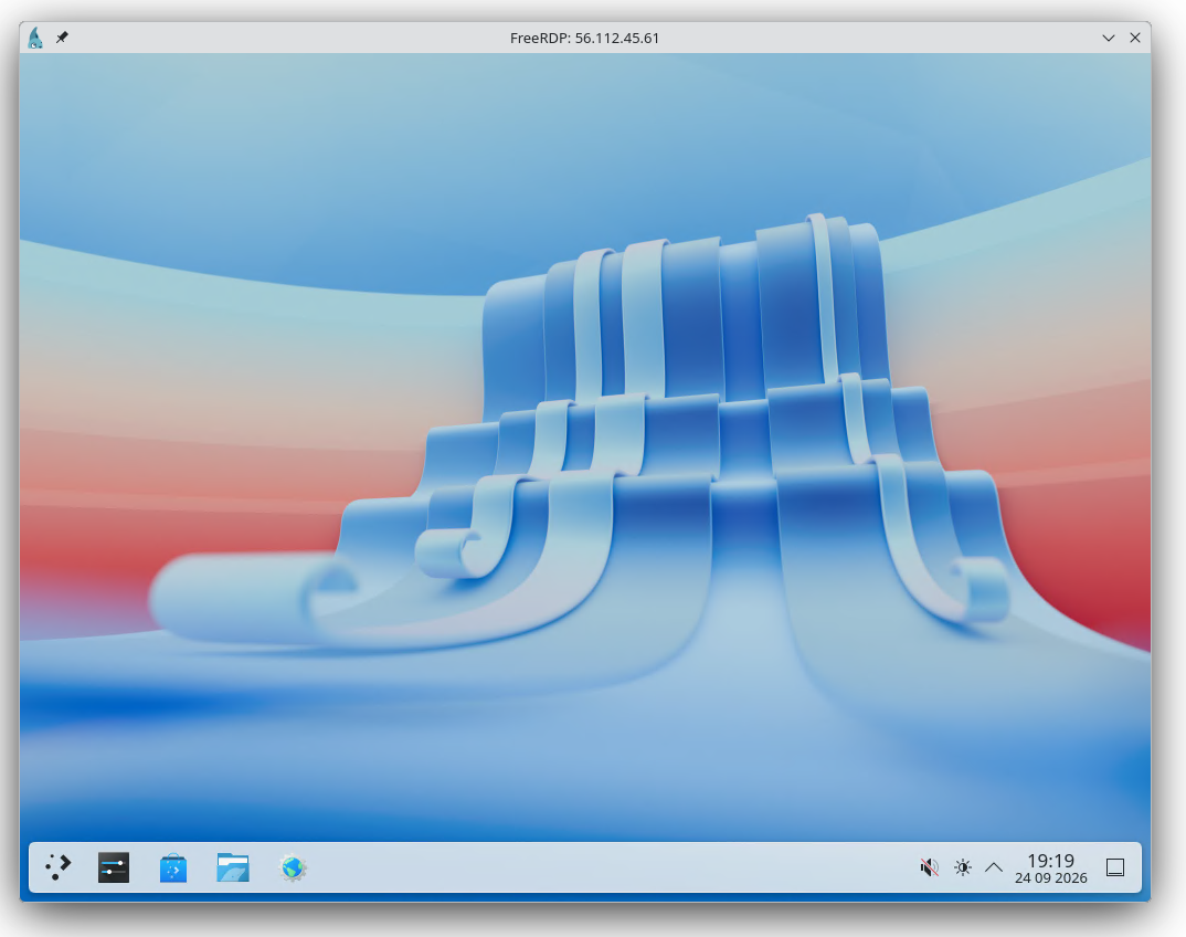 FreeBSD KDE desktop environment running on an Amazon EC2 instance via RDP