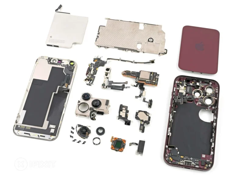 iFixit iPhone 18 Pro teardown showing variable aperture blades vapor chamber and under-display Face ID