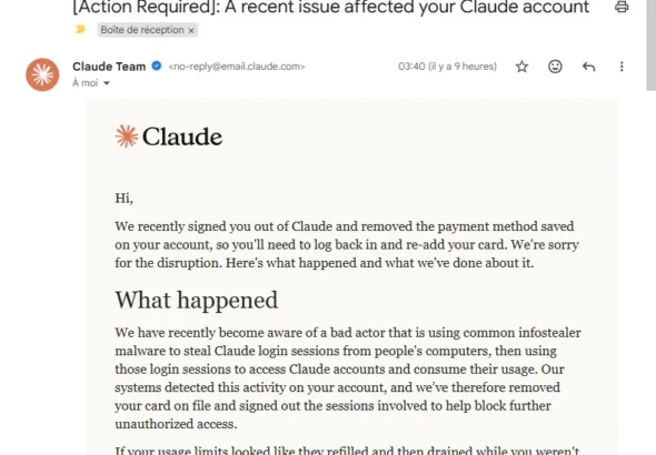 Info-stealing malware extracting stolen Claude active sessions from a compromised computer.