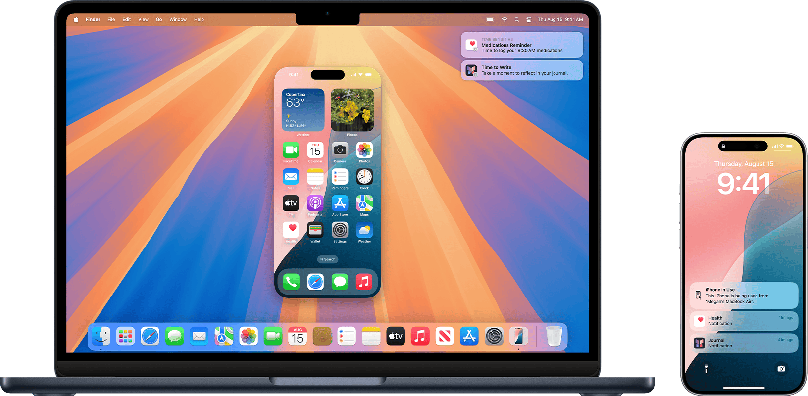 Apple smart home camera shaped like a small cylinder that sends text alerts instead of recording video, shown beside the Apple smart home display